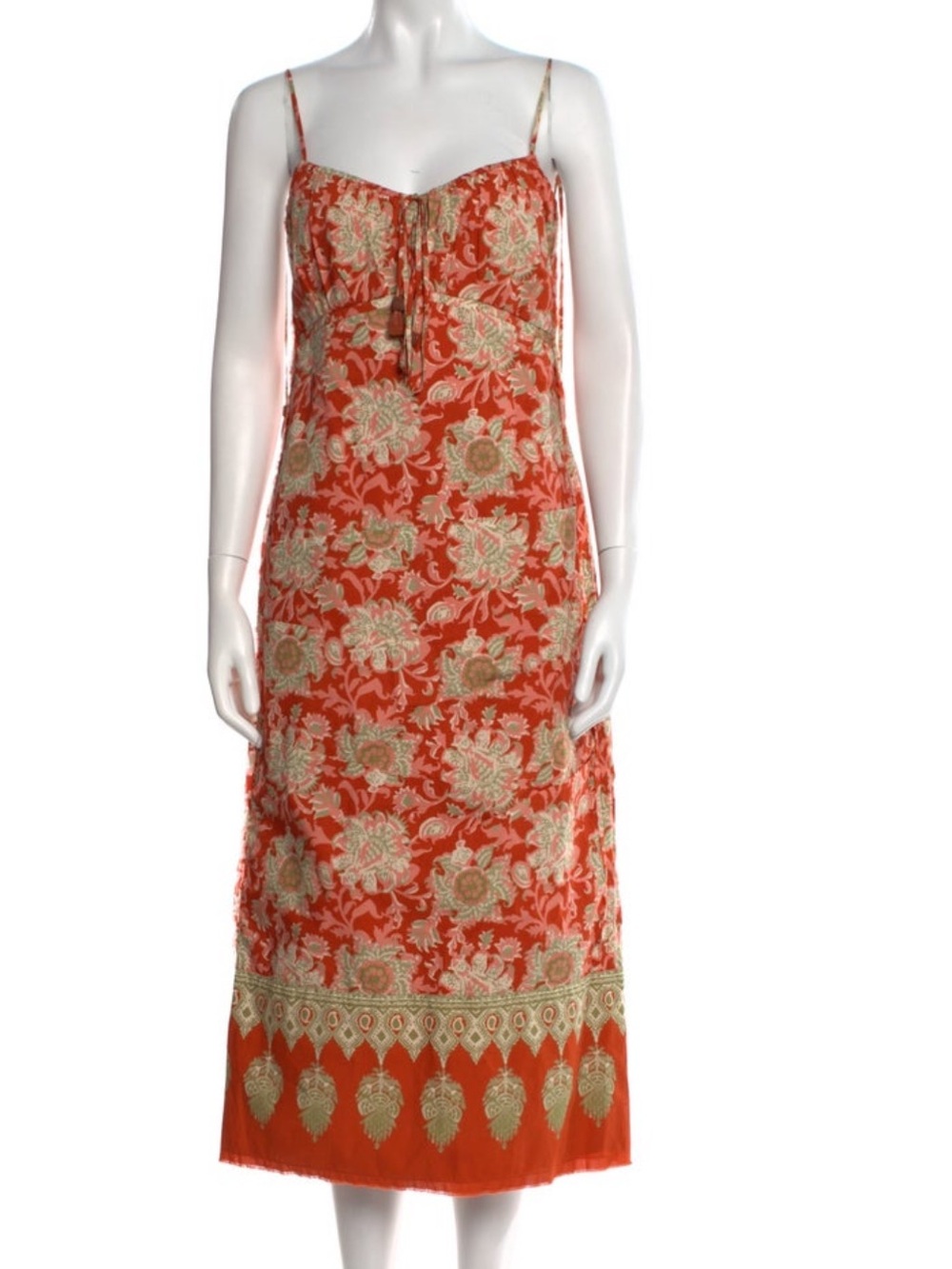 NWOT Johanna Ortiz Coral-Red Floral Tie-Strap Maxi - Picture 9 of 11